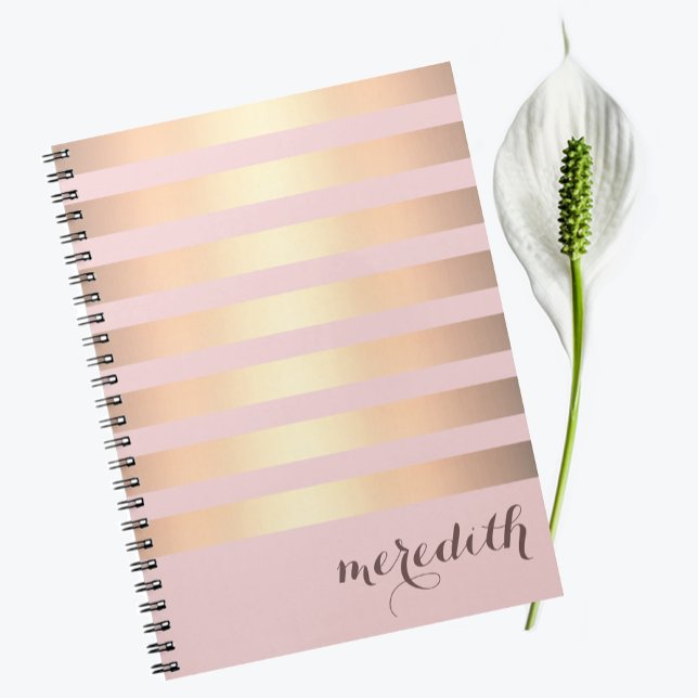 Namn Personlig Rosa/Guld Metallisk stripe Anteckningsbok Med Spiral (Skapare uppladdad)