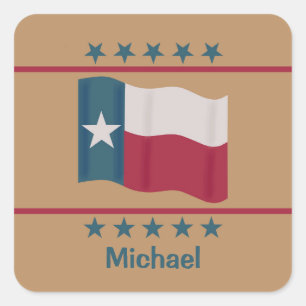 Namn Personlig Texas Lone Star Flagga Fyrkantigt Klistermärke