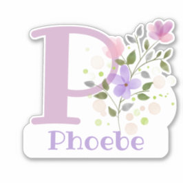 Namn Phoebe & Initial med blomdesign Klistermärken