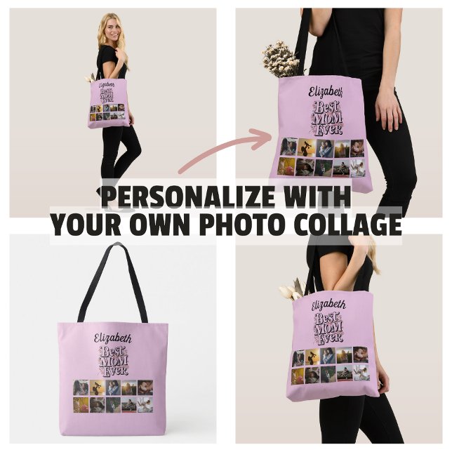 Namn Photo Collage Best Mamma någonsin Cute Keepsa Tygkasse (Name Photo Collage Best Mom Ever Cute Keepsake Tote Bag
)
