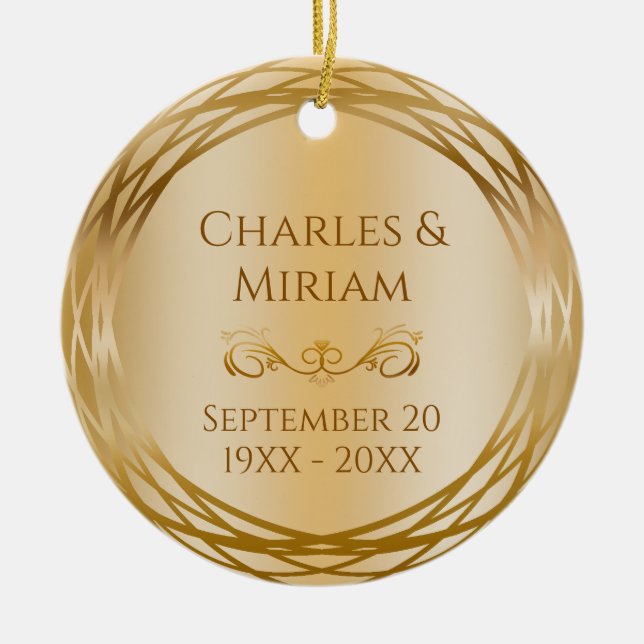 Namn & Photo Golden 50:e årsdagen av Bröllop Julgransprydnad Keramik (Framsidan)