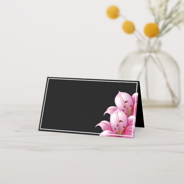 Namn Place Card-Rosa Lilies Placeringskort (Framsida)