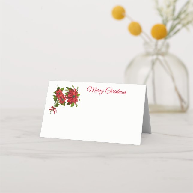 Namn-plats-kort-Poinsettias Placeringskort (Framsida)
