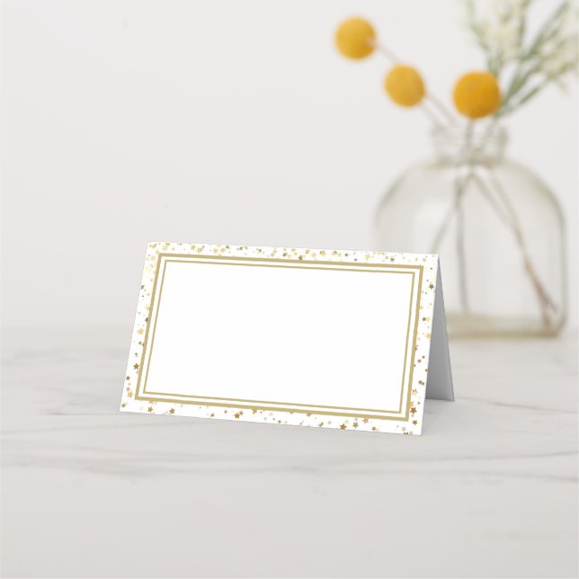 Namn-platskort-Guld-stjärnor Placeringskort (Framsida)
