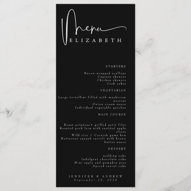 Namn-platskort | Meny | Enkel meny Bröllop (Framsida)