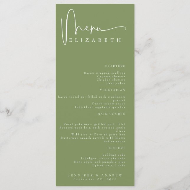 Namn-platskort | Meny | Enkel meny Bröllop (Framsida)