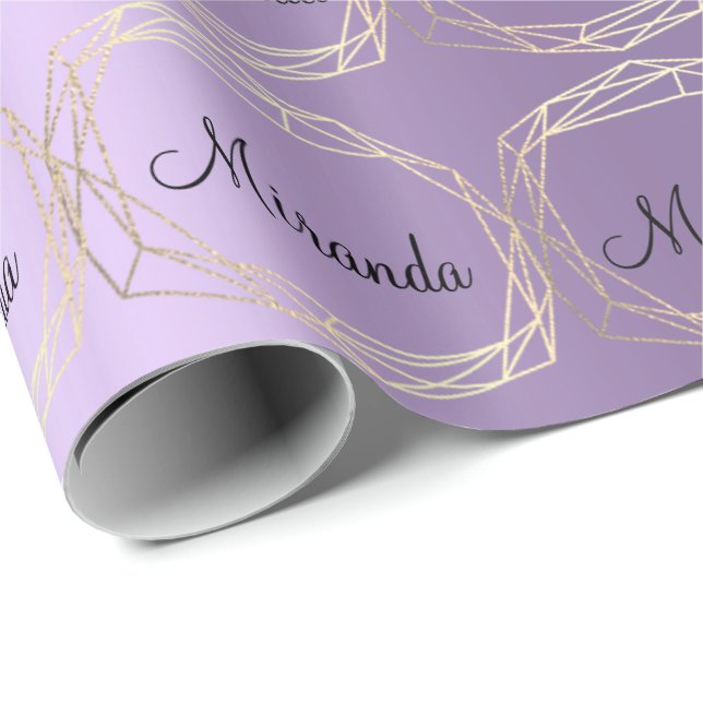 Namn Polygonal Lila Plum Champaigne Guld Diamond Presentpapper (Rullad Hörn)