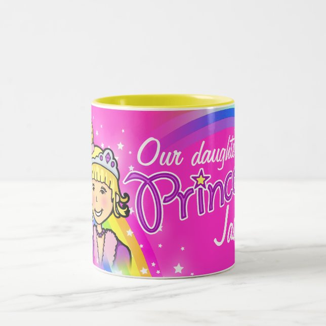Namn prinsessa flickor regnbåge rosa mugg (Center)