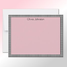 Namn || Ram med vintage rosa och hundtandsmönster Anteckningskort