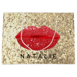 Namn Red Kiss Läppar Glitter Champagne Guld Glam L