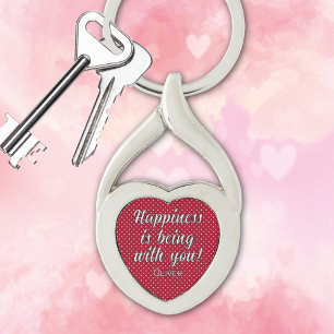 Namn, Red & White Valentine Twisted Heart Metall Silverfärgad Nyckelring