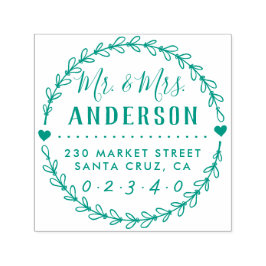 Namn & Returadress för Rustic Bröllop Självfärgande Stämpel