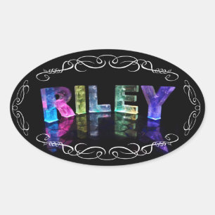 Namn Riley i 3D Ljus (foto) Ovalt Klistermärke