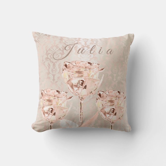 Namn Ro Flowers Rosa  Ivory Lux Damask Kudde (Framsida)