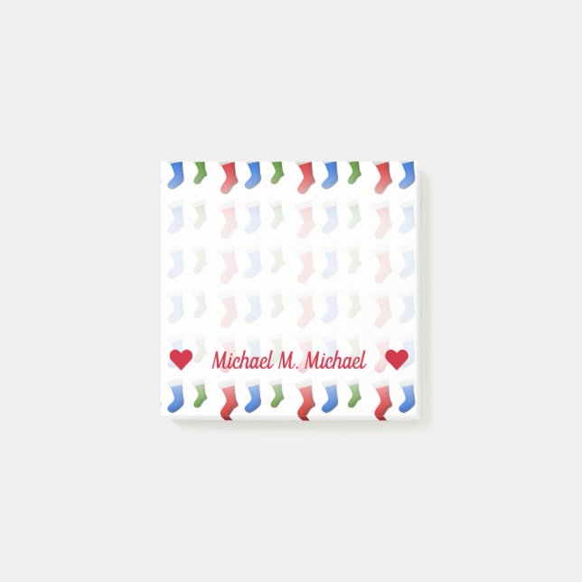 Namn; Röda, blått- och gröntjulstrumpor Post-it Block (Framsida)