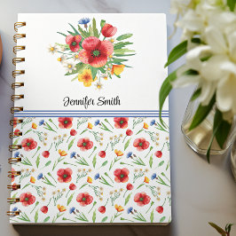 Namn, rödpoppies, sommarblommor Spiral Anteckningsbok