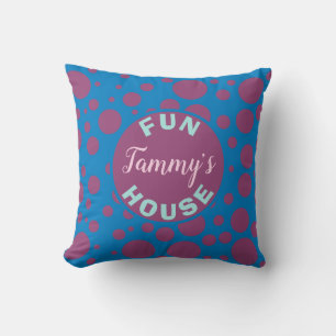 Namn Roligt House Blue Lila Dots Bubely Circles Kudde