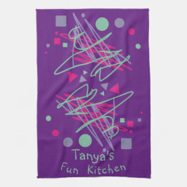 Namn Roligt Kitchen Rosa Lila Teal Shapes Medley Kökshandduk