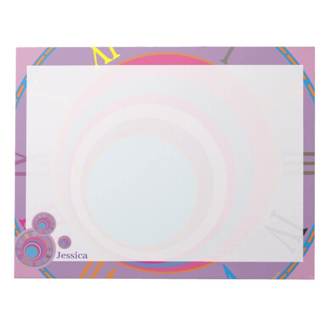 Namn Roman Numerals Clock Rosa Lila Blue Girly Anteckningsblock (Framsida)