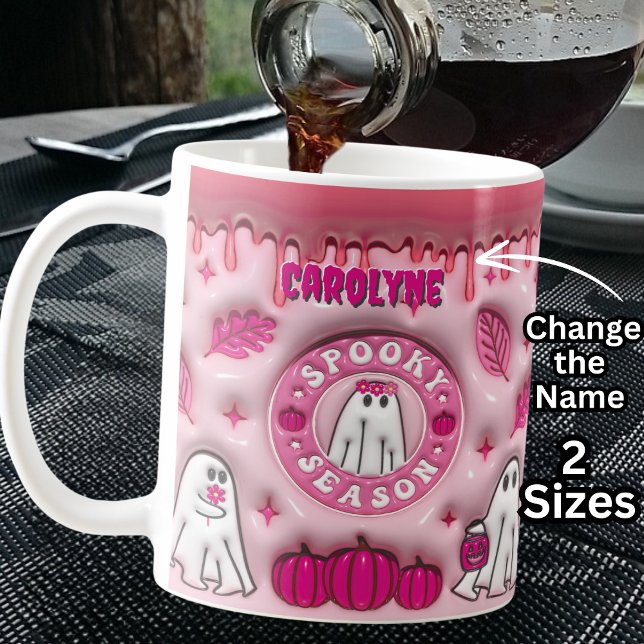 Namn Rosa 3D, effekt Halloween Ghost Spooky Season Kaffemugg (Skapare uppladdad)