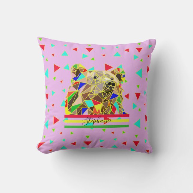 Namn Rosa Bear Modern abstrakt Colorful Grizzly Kudde (Framsida)