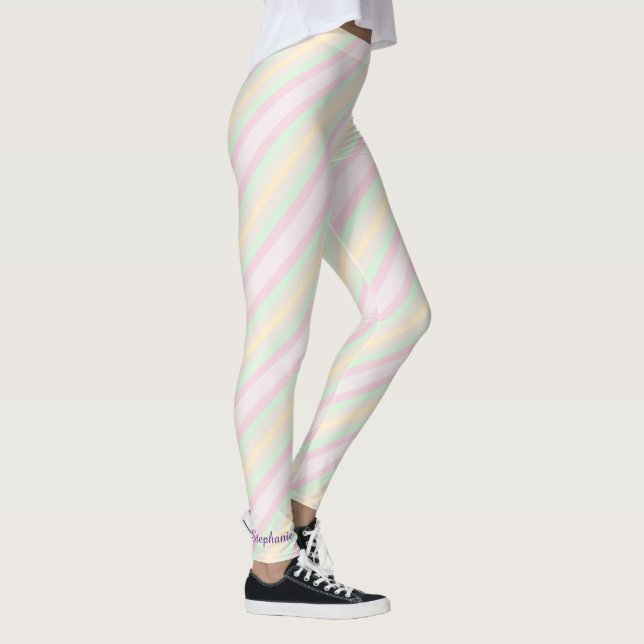 Namn, Rosa Gult och Grönt Pastel Rand Leggings (Höger)