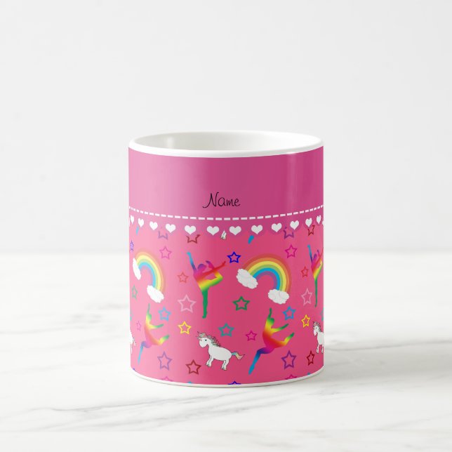 Namn rosa gymnastik, regnbågsunicorns kaffemugg (Center)