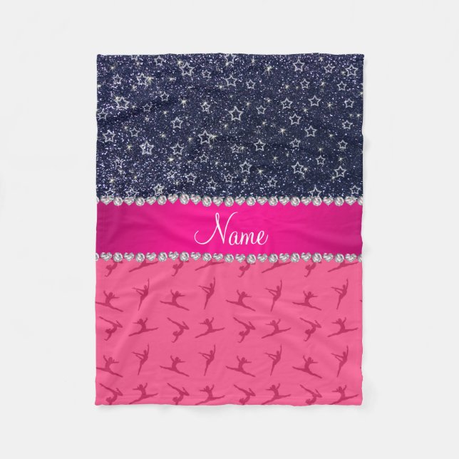 Namn rosa gymnastikstjärnor glitter fleecefilt (Framsidan)