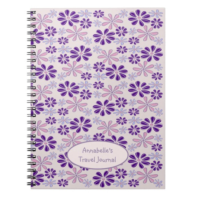 Namn Rosa Indigo Flower Doodle Anteckningsbok (Framsidan)