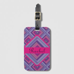 Namn Rosa Lila  Diamond Mönster Checker Söt Bagagebricka