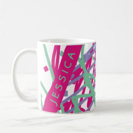 Namn Rosa Lila Teal Shapes Candy Linjer Abstrakt Kaffemugg