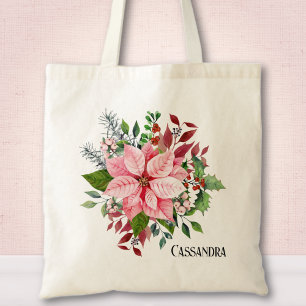 Namn, Rosa Poinsettia Berries & Grönt Foliage Tygkasse