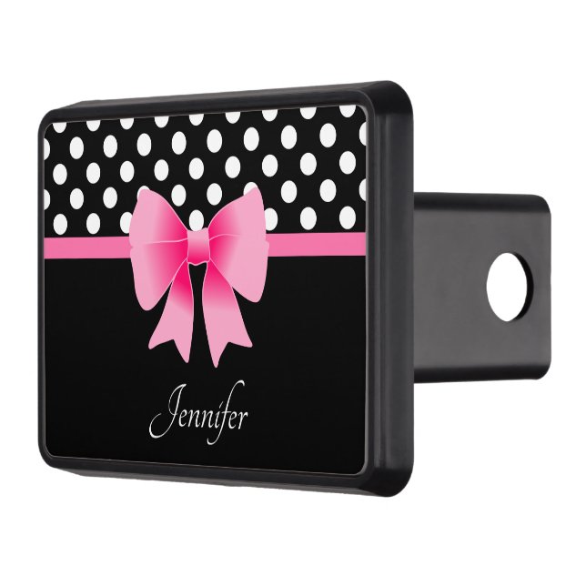 Namn Rosa Ribbon Black & White Polka dots Dragkroksskydd (Vänster)