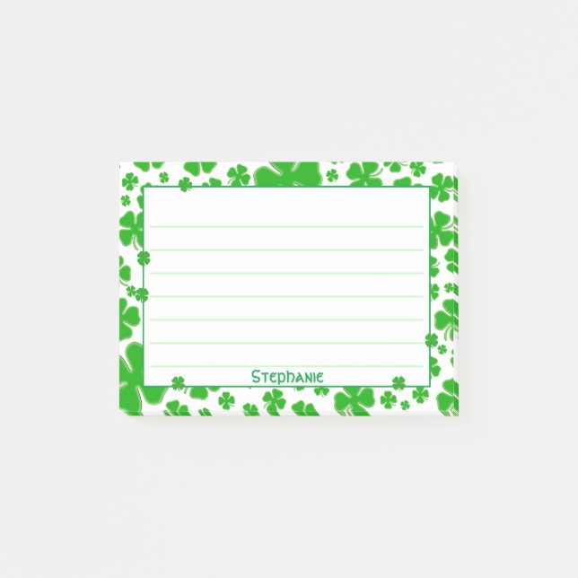 Namn:  Sankt Patrick Grönt Random Shamrock Mönster Post-it Block (Framsida)