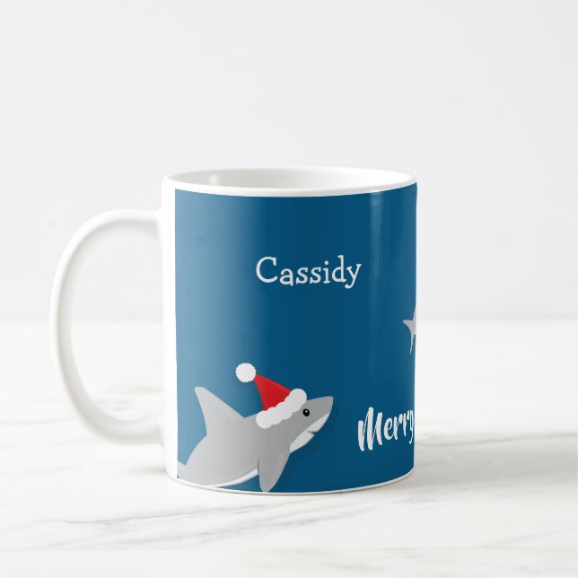 Namn Santa Hat Shark Animal jul Kaffemugg (Vänster)