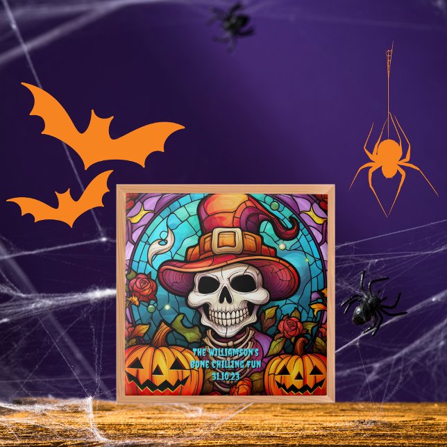 Namn Sentiment Year Spooky Skeleton Halloween Kakelplatta (Skapare uppladdad)