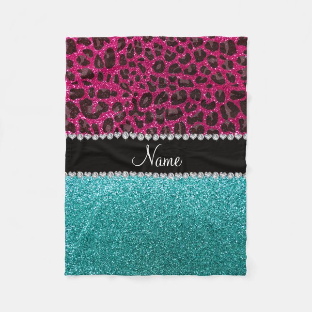 Namn shock rosa leopard (glitter) fleecefilt (Framsidan)