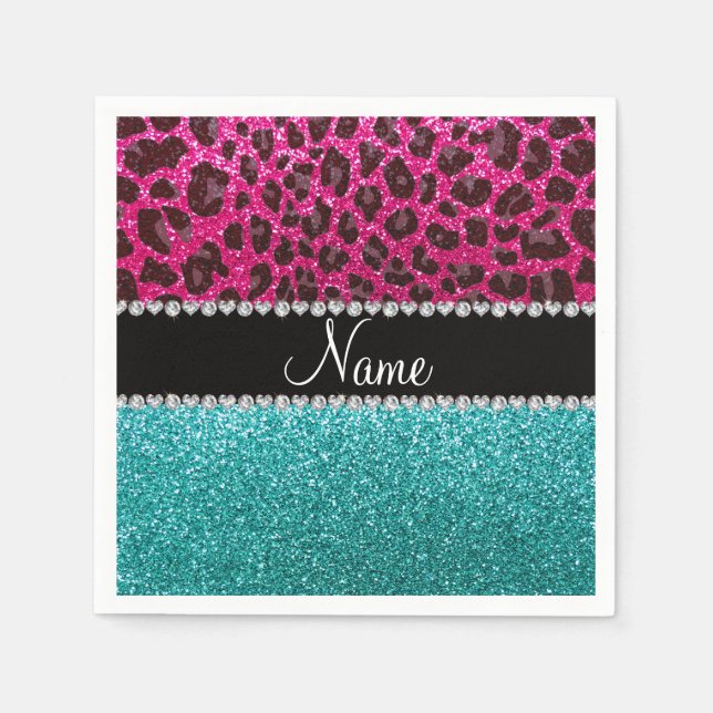 Namn shock rosa leopard (glitter) pappersservett (Framsidan)
