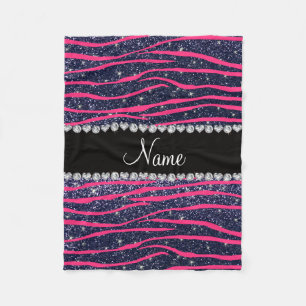 Namn shock rosa zebra ränder, marinblått glitter fleecefilt