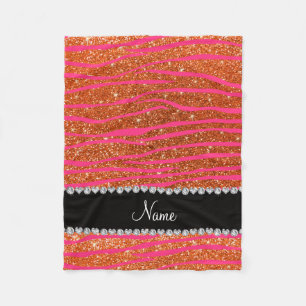 Namn shock rosa zebra ränder orange glitter fleecefilt