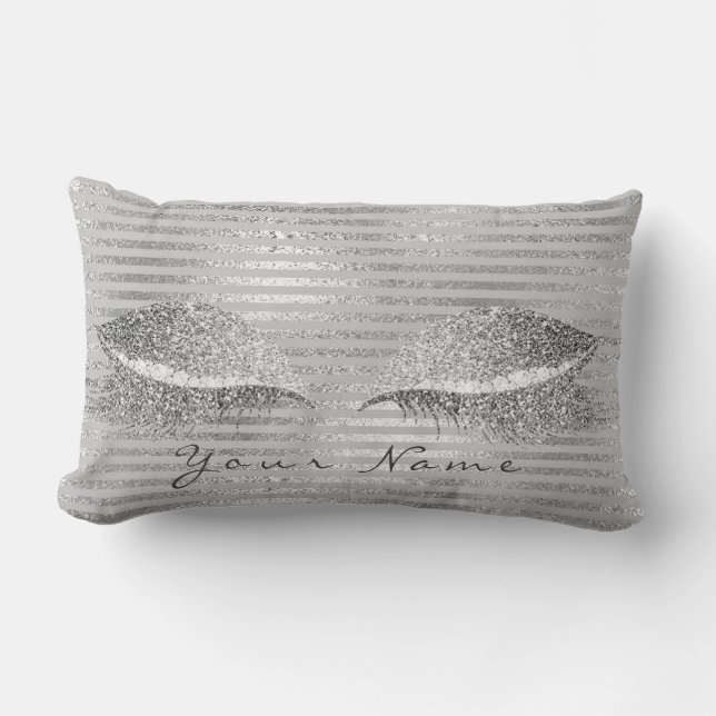 Namn Silver Glitter Rand Diamond Makeup White Lumbarkudde (Framsida)
