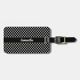 Namn-skript för enkelt svart och vitt Polka dots Bagagebricka