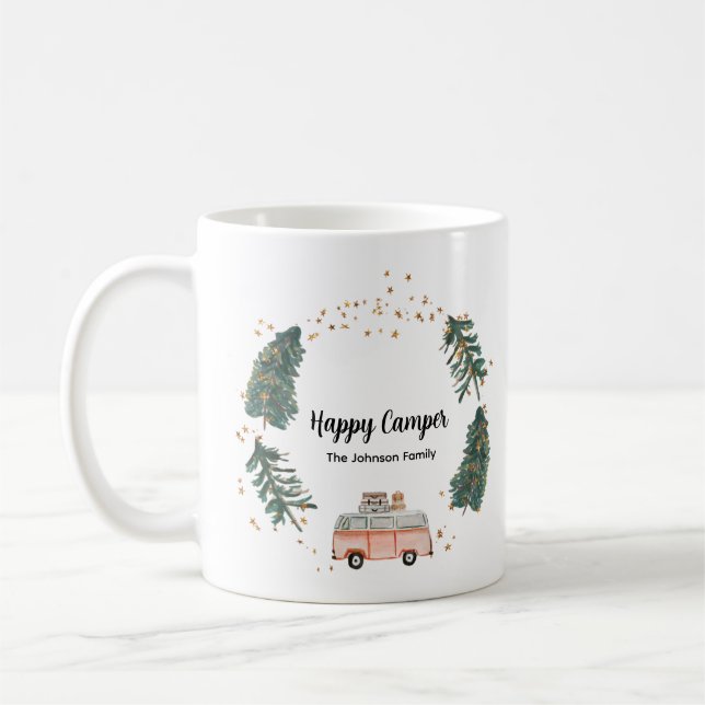 Namn skript för lycklig Camper Cute Whimsical Fami Kaffemugg (Vänster)