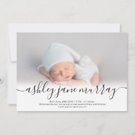 Namn-skript, hjärtfoto svart neutralt baby födelse meddelande