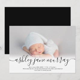 Namn-skript, hjärtfoto svart neutralt baby födelse meddelande