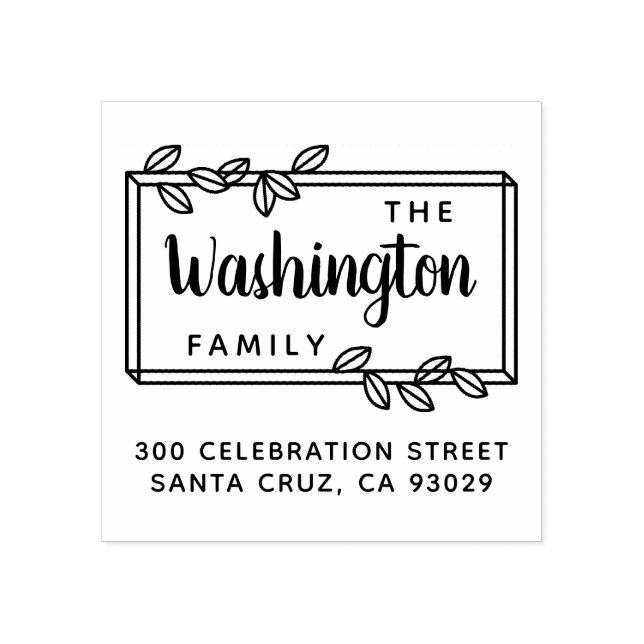 Namn-skript och Returadress för enkel Löv-familj Stämpel (Tryck)