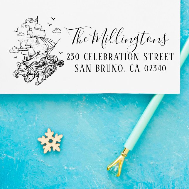 Namn-skript och Returadress för Nautisk Frakt-fami Självfärgande Stämpel (Skapare uppladdad)