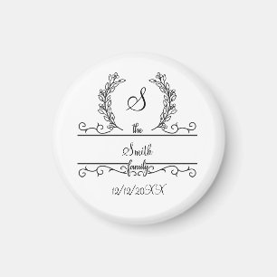 Namn-skriptLöv för Monogrammed Personlig-familjen Magnet