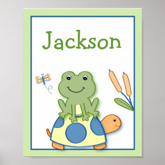 Namn Skriv ut Froggy Frog Turtle Nursery Wall Art Poster