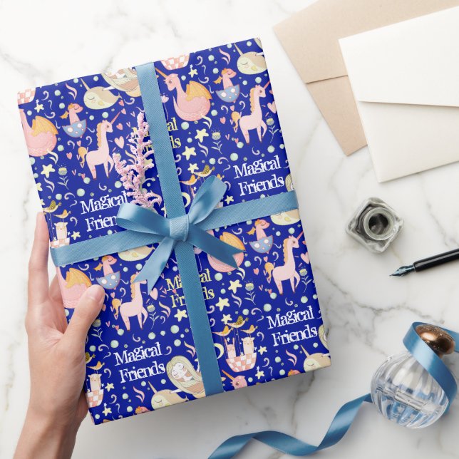 Namn, smal Sjöjungfru Unicorn Dragon Small Print Presentpapper (Gifting)